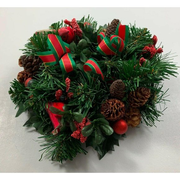 Christmas Candle Holder Ring Centerpiece Cardinal Bird Rustic Pine Cones 1960s - Picture 5 of 7
